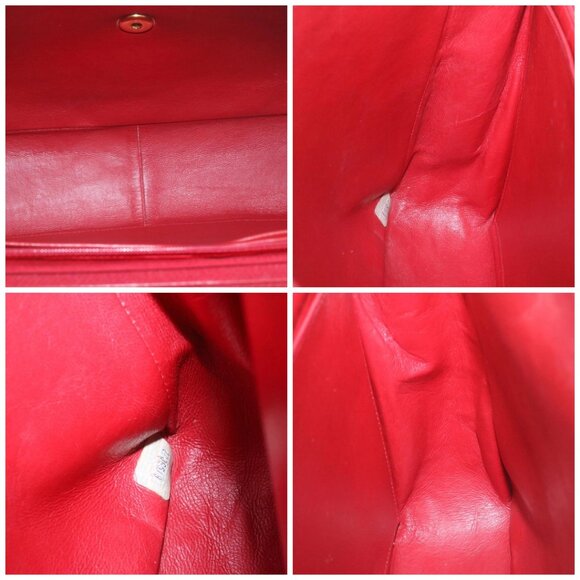 CHANEL Mademoiselle Big Coco Double Chain Shoulder Bag Lamb Skin Red Auth 29129A - Picture 15 of 16
